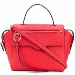 Rebecca Minkoff Gabby Red Leather Top-Handle Satchel with Braided Keyring